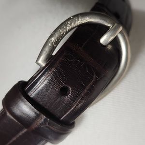 Brooks Brothers Genuine Leather dark brown animal print embossed unisex belt. 34